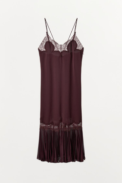 ZARA ПЛАТЬЕ СО СКЛАДКАМИ И КРУЖЕВОМ, ГРАНАТОВЫЙ