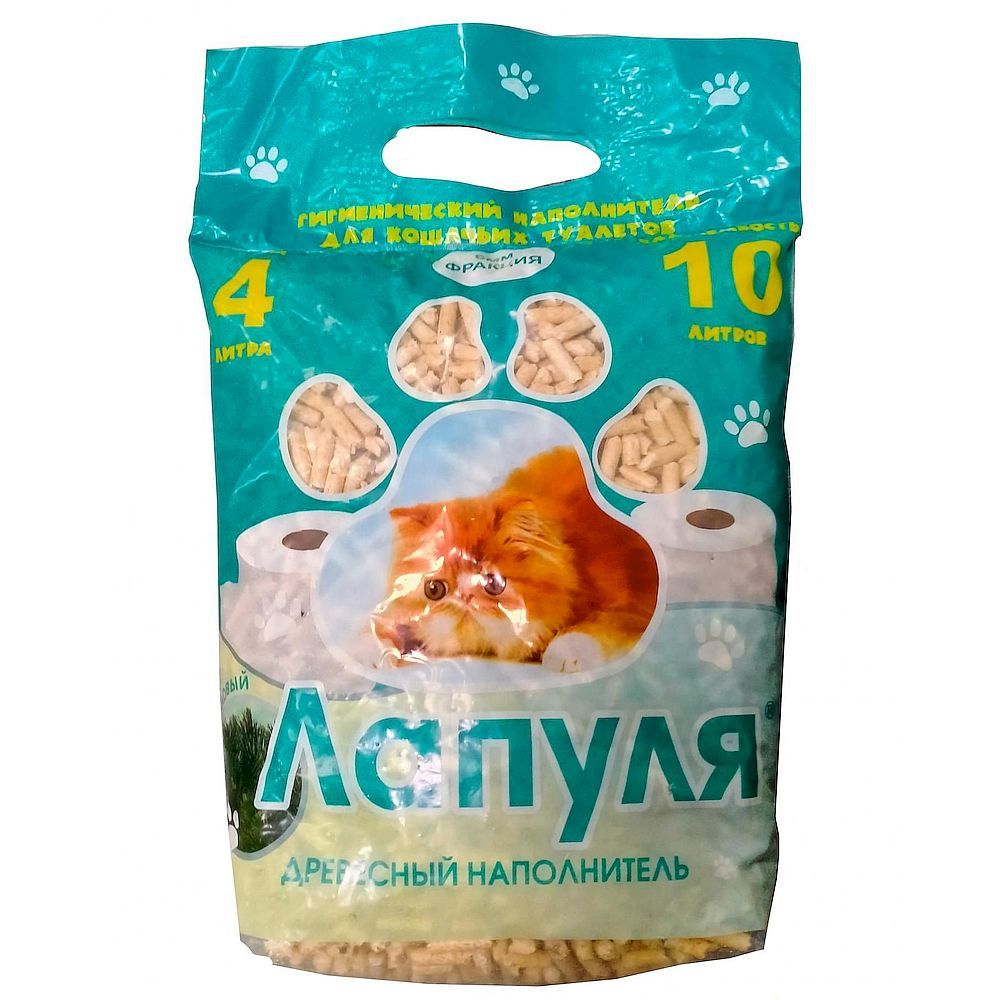 Наполнитель ЛАПУЛЯ для кошачьих туалетов древесный (гранулы 6мм), Пакет 4 л