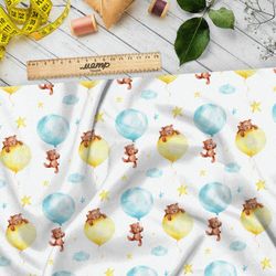 Ткань лен мишки на воздушных шарах