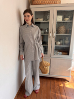 Брюки из вареного хлопка, Синий в полоску