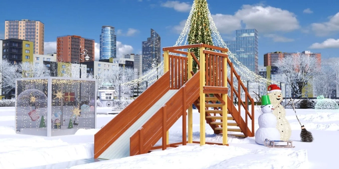 Зимняя деревянная горка Савушка "Зима - 2" скат 3 м