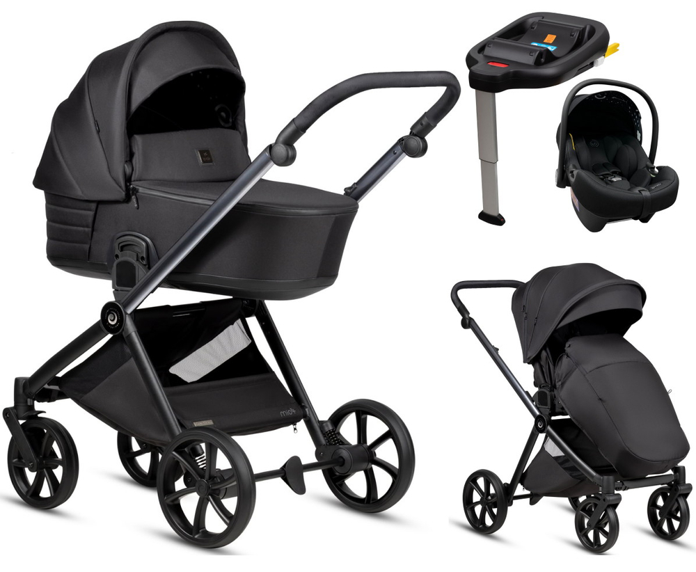 Детская коляска Tutis Mio 3 Plus Black Edition New 4 в 1 с автокреслом Elo Lux EduSky Black и базой 1622060 Obsidian