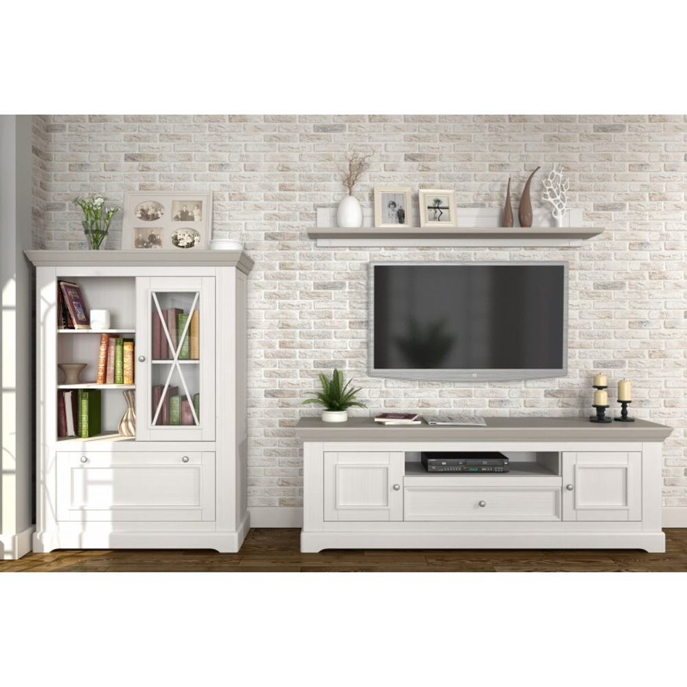 Тумба ТВ «Форест» 2 двери 1 ящик белый воск/антрацит