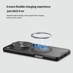 Чехол прозрачный тонированный (Transparent Black) от Nillkin с металлической крышкой и MagSafe на OPPO Find X8 Pro, серия CamShield Prop Magnetic Case