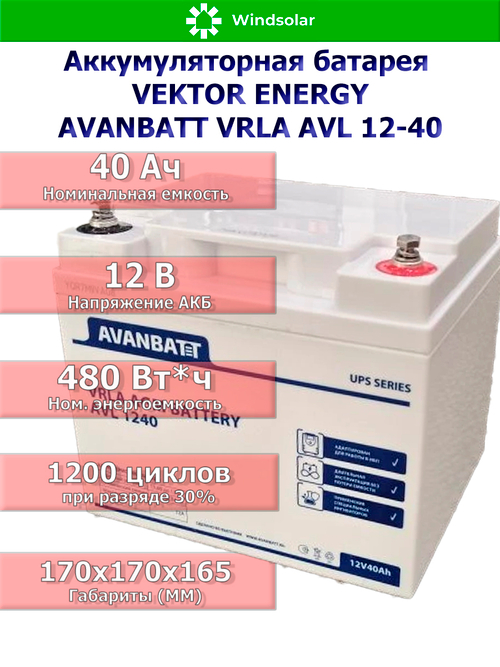 Аккумуляторная батарея VEKTOR ENERGY AVANBATT VRLA AVL 12-40