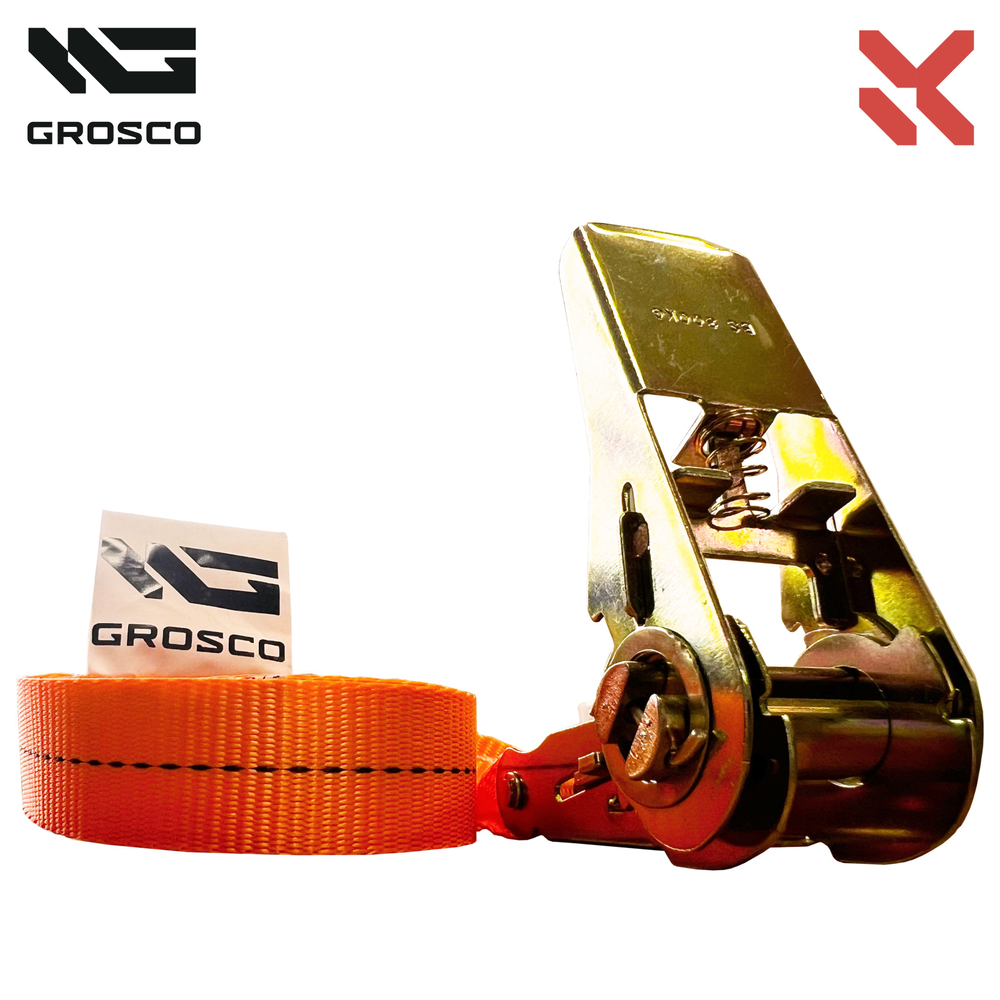Комплект ремней 1т (2т) / 5м / 25мм (2 шт) стяжных кольцевых GROSCO для крепления груза с храповым механизмом