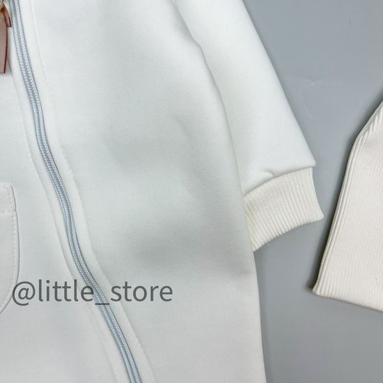 Комбинезон из футера с начесом с шапочкой, Молочный