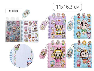 Блокнот 11х16.3см. 16л. клетка +8л. с наклейками "Зубастик" плотность бумаги 80г/м2, ассорти 4 дизай