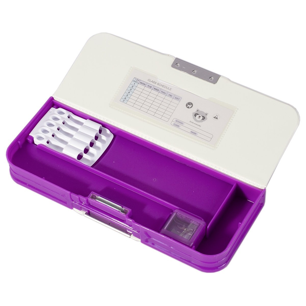 Пенал 2 отделения Alingar, ПВХ-пластик, в комплекте точилка 90 х 235 мм, "Unicorn" фиолетовый (единорожки)