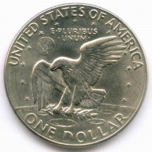 1 доллар 1977 год (D). США. Эйзенхауэр. Медь с медно-никелевым покрытием, диаметр 38.1 мм. AUNC