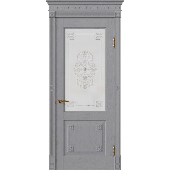 Межкомнатная дверь массив дуба Viporte Флоренция Декор серый жемчуг остеклённая