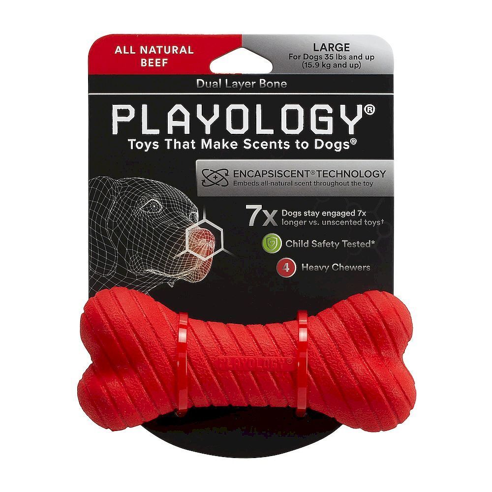 Playology DUAL LAYER BONE L двухслойная жевательная косточка с ароматом говядины, красный, 14,22см