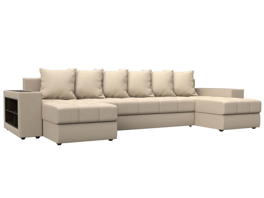 Диван П-образный Дубай полки слева, Бежевый, Экокожа, 31518