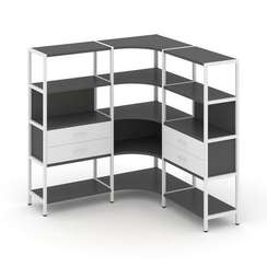Shelf System Трехсекционный угловой стеллаж четырехярусный с ящиками SN.STMU-431 Антрацит/Белый/Мета