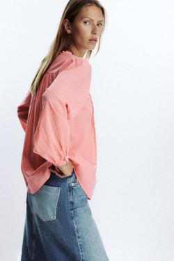 ZARA РОМАНТИЧНАЯ БЛУЗКА С КРУЖЕВОМ, РОЗОВЫЙ