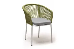 "Марсель" стул плетеный из роупа, каркас алюминий светло-серый (RAL7035) шагрень, роуп салатовый меланж круглый, ткань светло-серая