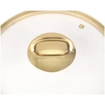 Крышка стеклянная 220мм, с ободом и пароотводом из нерж. стали под золото и ручкой-кнопкой