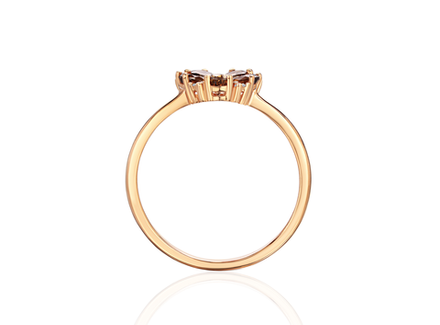 Кольцо из розового золота с коньячными бриллиантами огранки "Груша" и бесцветными бриллиантами
