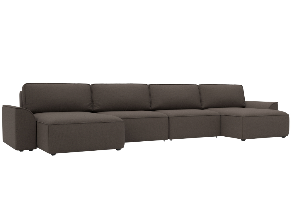 Диван П-образный Лига-048 НПБ лонг, Амур 05 коричневый, Рогожка, 128340