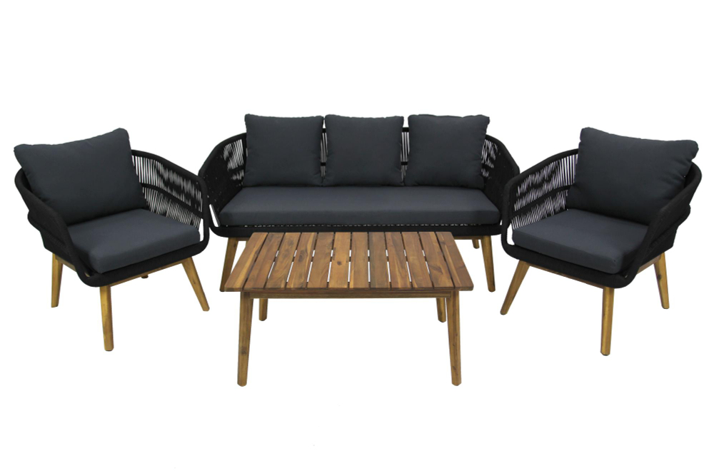 Набор мебели Garden Story Камелия 1 уп. (стол+2кресла+диван, веревки черные, подушки серые)