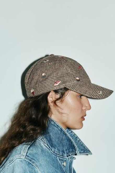 ZARA КЕПКА В КЛЕТКУ С ВЫШИВКОЙ И ШЕРСТЬЮ, РЫЖЕВАТО-КОРИЧНЕВЫЙ