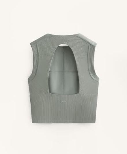 Oysho Топ Comfortlux Rib без рукавов, серый хаки