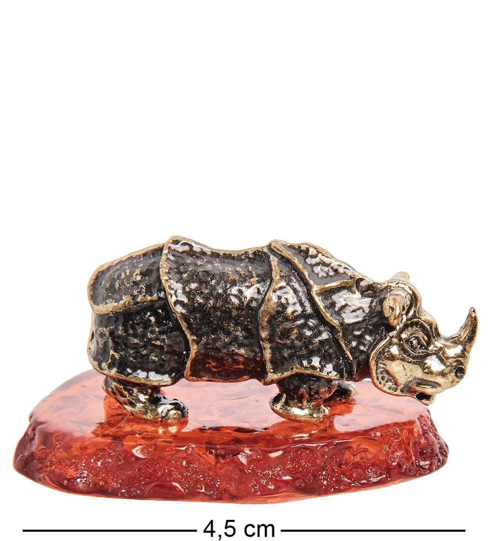 Народные промыслы AM-1142 Фигурка «Носорог индийский» (латунь, янтарь)