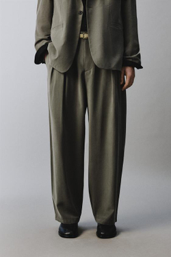 ZARA КОСТЮМНЫЕ БРЮКИ RELAXED FIT, ЭКРЮ/ХАКИ