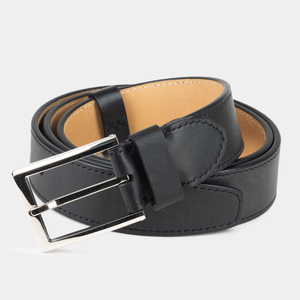 Ремень мужской кожаный из теленка черного цвета в ширина 35мм пряжка Сталь