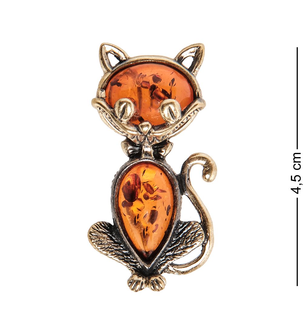 AM-2031 Брошь «Кот Чеширский» (латунь, янтарь)