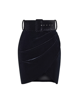 Юбка мини драпированная из бархата с ремнем