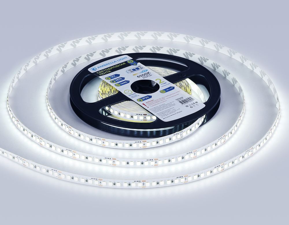 Ambrella Светодиодная лента Ambrella Light GS1303 2835 180Led /14.4W m/12V IP20 6500K 5m/кратность резки 33mm LED Strip 12V GS1303