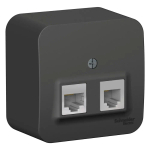 BLANCA О/У РОЗЕТКА двойная: комп.RJ45, кат.5E + телеф. RJ11, ИЗОЛ.ПЛ., АНТРАЦИТ