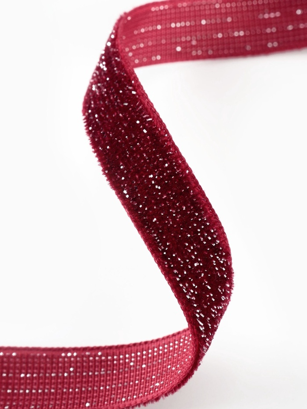 Бархатная лента с серебряным люрексом 15 мм