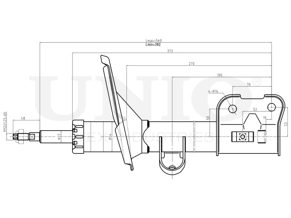 Амортизатор газовый передней подвески правый UNIO SAB-10202