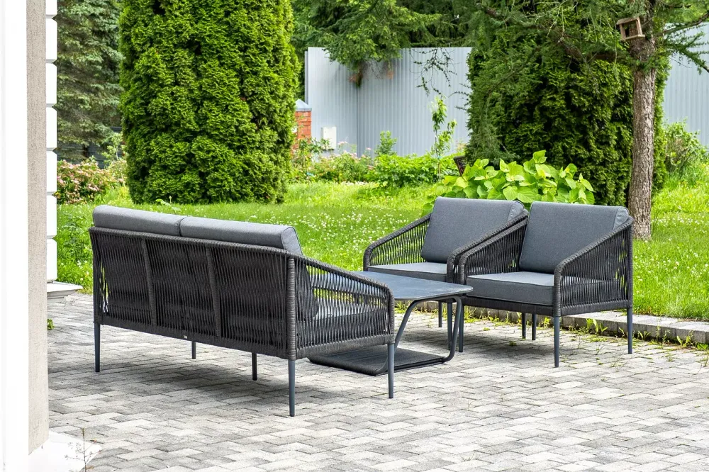 "Канны" лаунж-зона 4-местная плетеная из роупа (веревки), цвет темно-серый