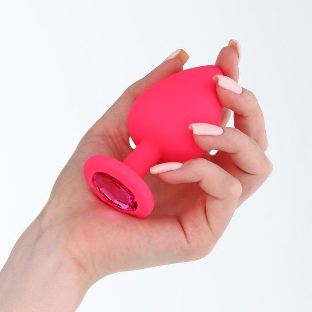 Розовая анальная пробка Оки-Чпоки с кристаллом - 9,4 см. (Цвет: розовый)