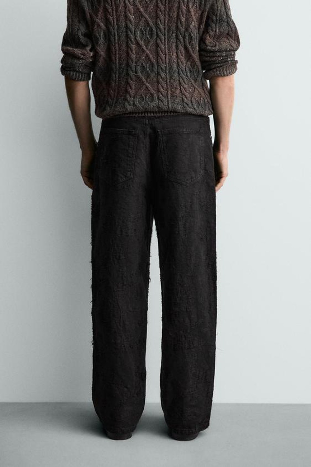 ZARA БРЮКИ JACQUARD С ТЕКСТУРОЙ, ЧЕРНЫЙ