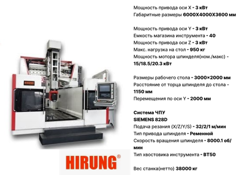 Портальный фрезерный обрабатывающий центр с ЧПУ HIRUNG SP3020HPG