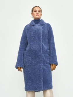 Шуба женская чебурашка тедди экомех, синяя, SilverFox