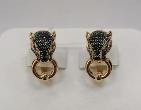 Серьги Кошки из золота с фианитами