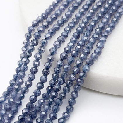 Фианит кракле бусины (кубический цирконий), цвет иолит, размер около 3 мм, цена за нить 38 см