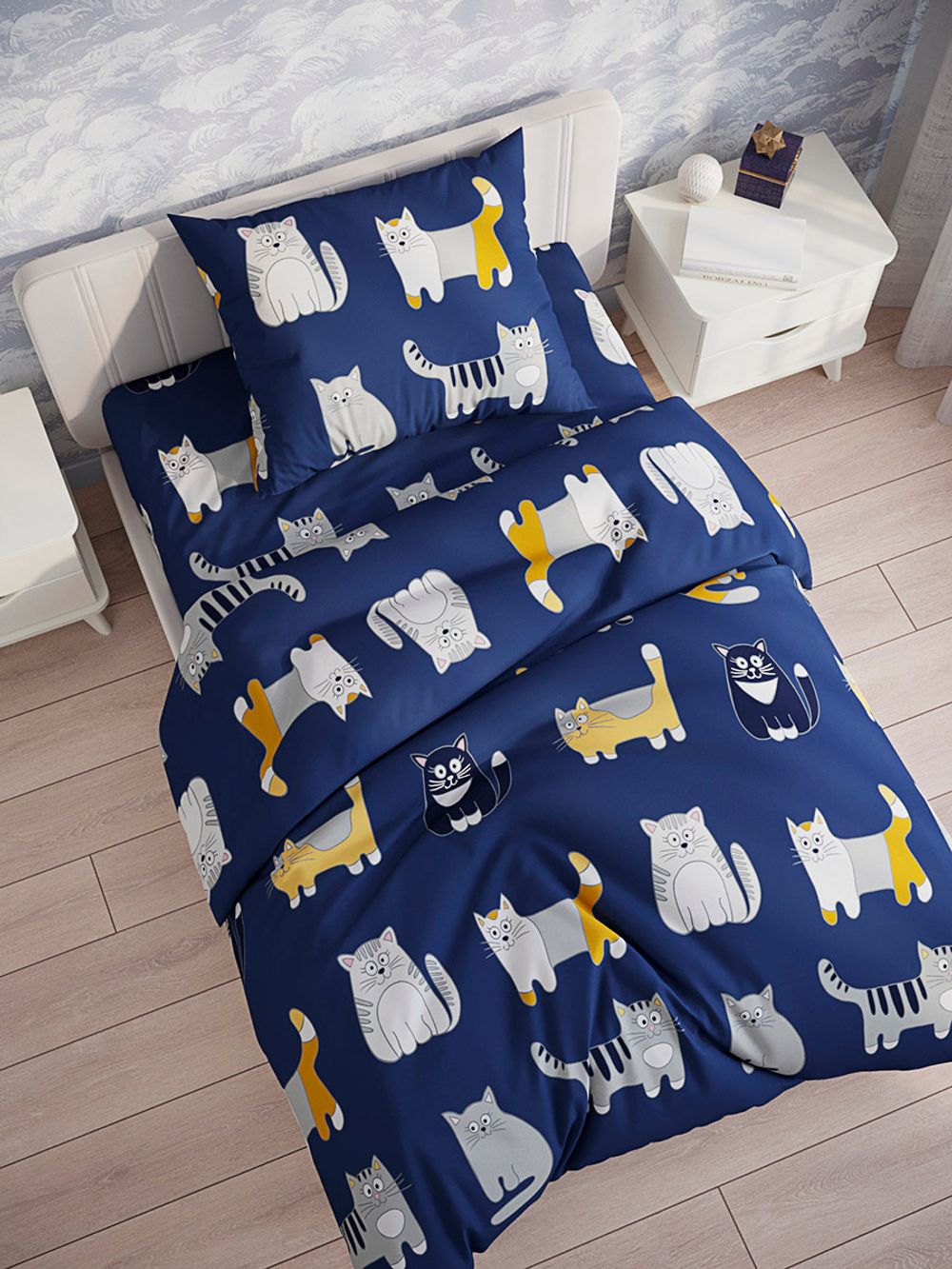 Постельное белье Simple House "Sinder (полисатин)" 1,5-сп Наволочка 50х70 см 1 шт Простынь на резинке 90х200 см Пододеяльник 145х215 см