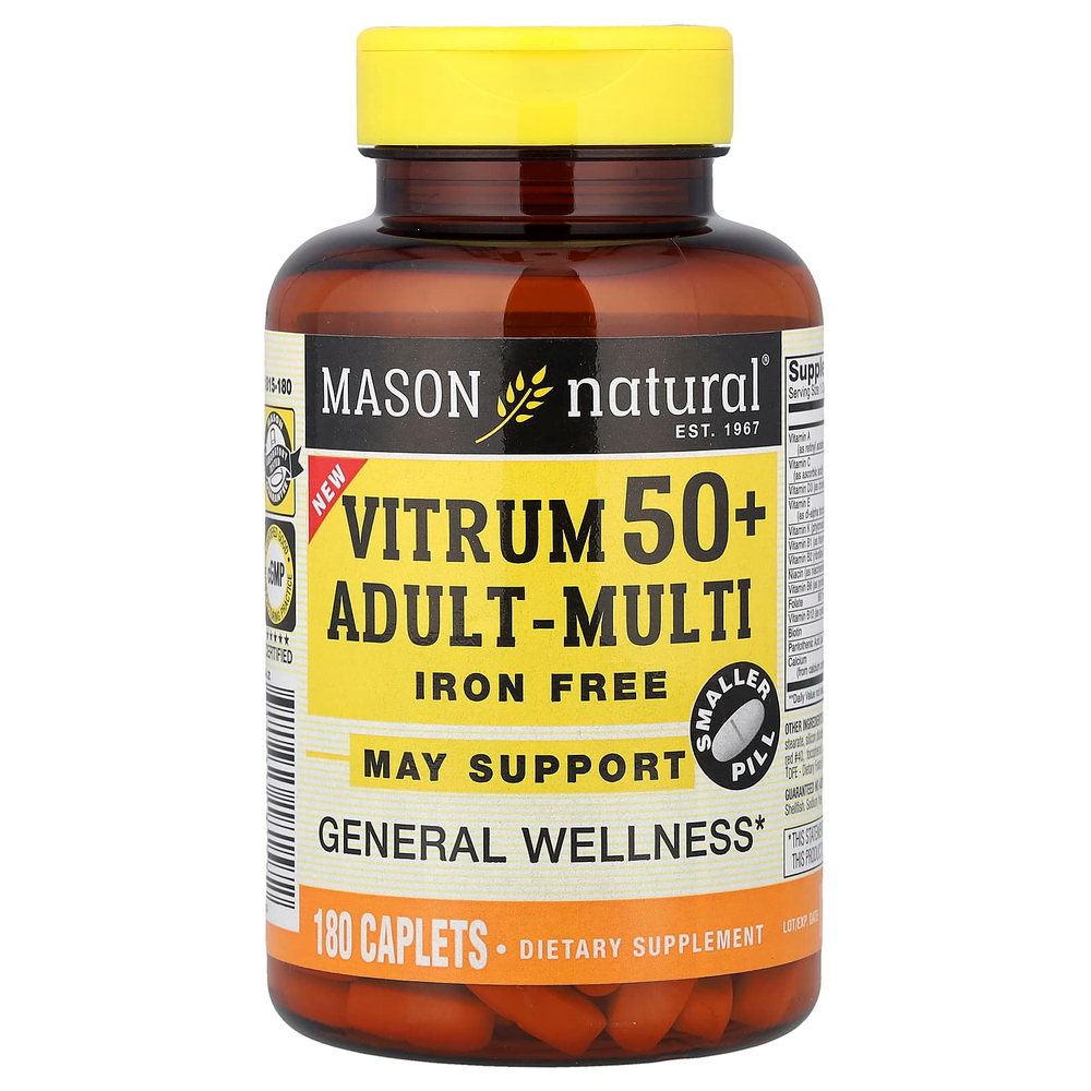 Mason Natural, Vitrum 50+, мультивитамины для взрослых, без железа, 180 капсул