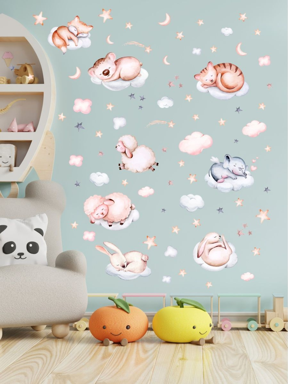 Интерьерные виниловые наклейки большие воздушные шары на стены в детскую, дома, облака, пейзаж