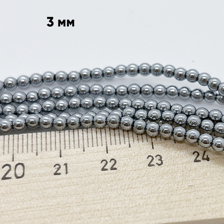 Гематит Шар бусины (имитация), цвет серебристый, диаметр 3 мм, цена за нить 38 см