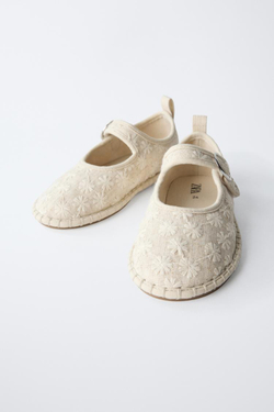 ZARA БАЛЕТКИ С ВЫШИВКОЙ, ЭКРЮ