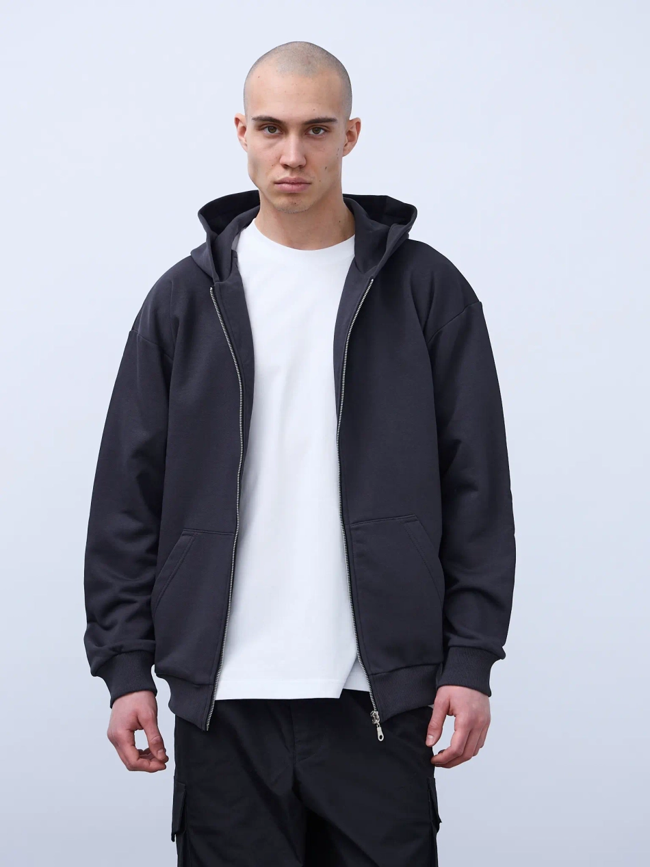 Худи оверсайз на молнии без начеса (графит)