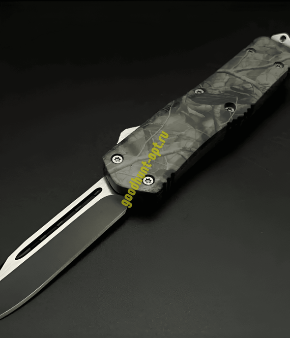 Тактический складной нож фронтально-выкидной автоматический Серо-зеленый 3D