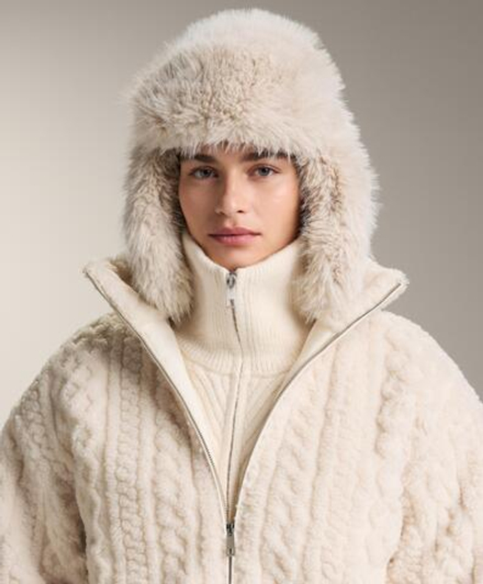 Oysho Шапка-авиатор из искусственного меха, каменный